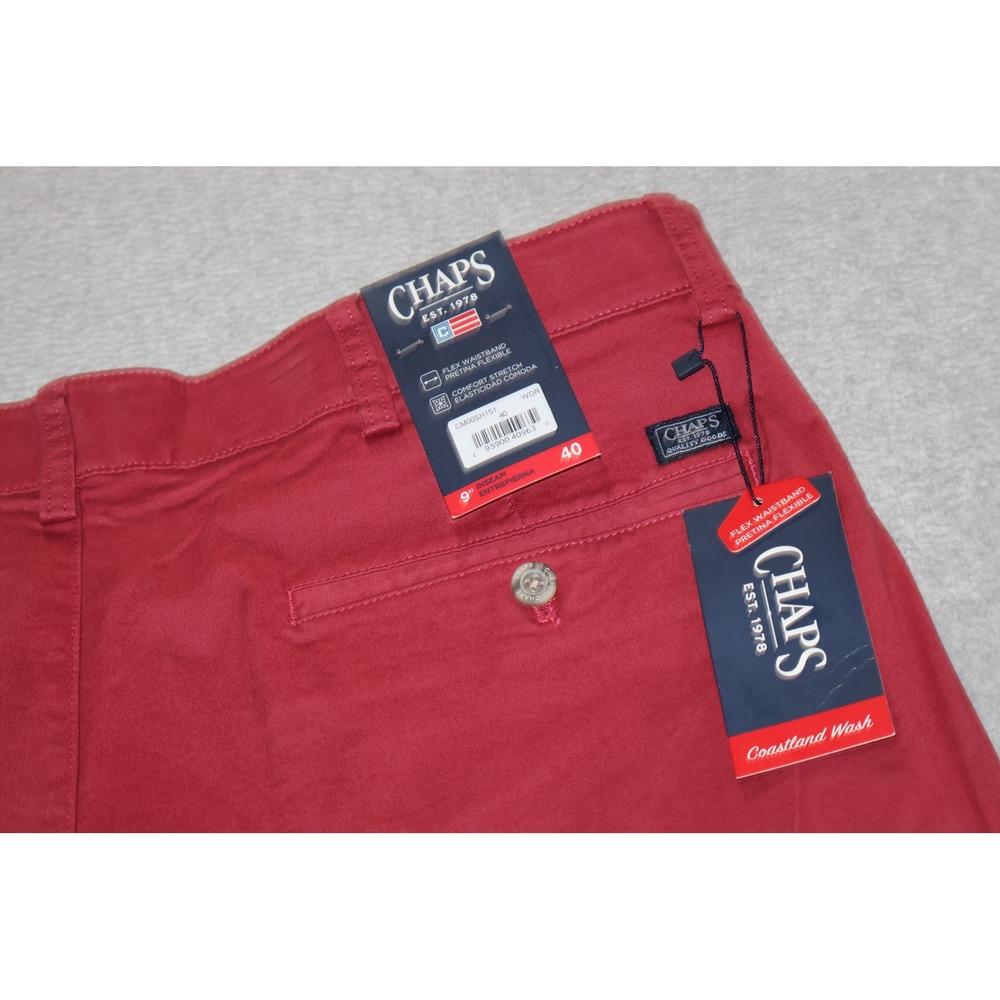 Chaps Coastland Wash Shorts Mens 40 Red Flex Comfort Stretch Chino 9" Inseam NEW